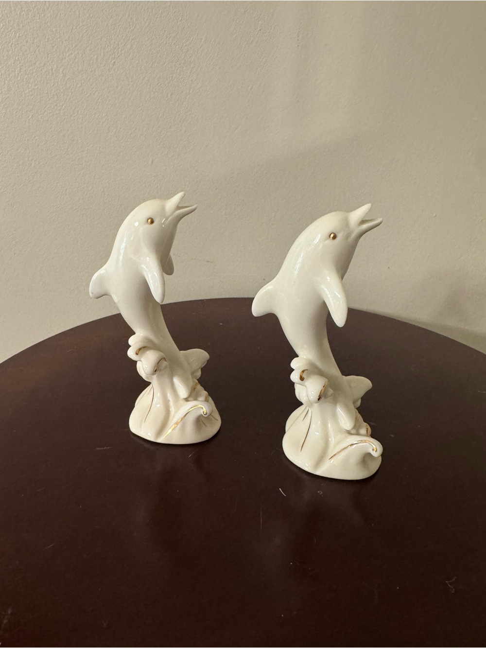 Lenox White Dolphin Pair Porcelain Figurines with Gold Accents